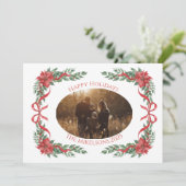 Poinsettia Bow Photo Christmas Feestdagenkaart (Staand voorkant)