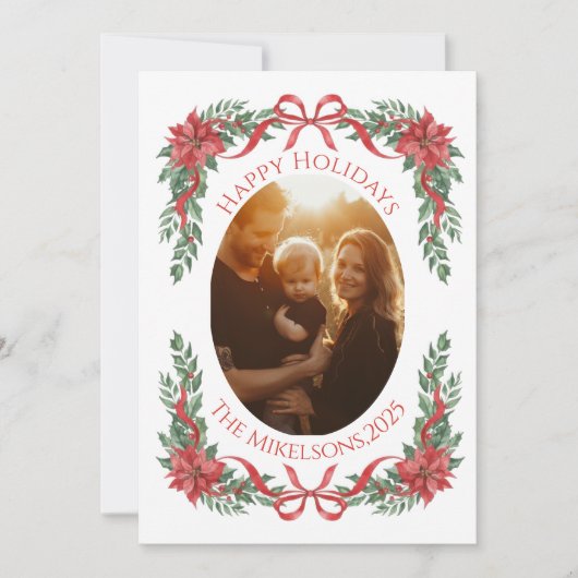 Poinsettia Bow Photo Christmas Feestdagenkaart (Voorkant)