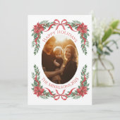 Poinsettia Bow Photo Christmas Feestdagenkaart (Staand voorkant)