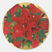 Poinsettia Bow Red en Gold Holiday Kerstmis Ronde Sticker (Voorkant)