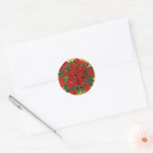 Poinsettia Bow Red en Gold Holiday Kerstmis Ronde Sticker (Envelop)