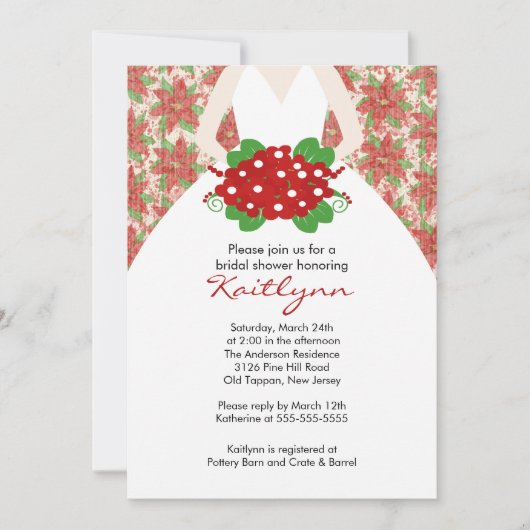 Poinsettia Bride Winter Bridal Shower Invitation Kaart (Voorkant)