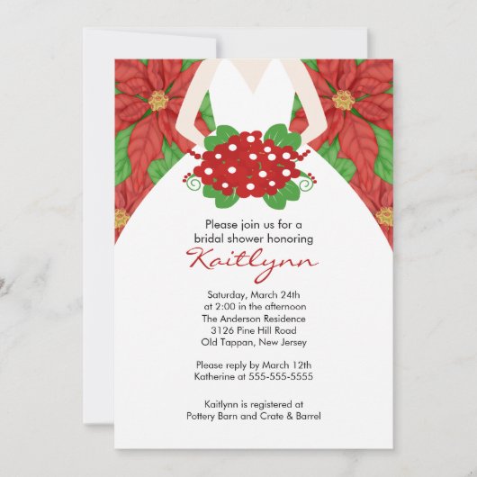Poinsettia Bride Winter Bridal Shower Invitation Kaart (Voorkant)