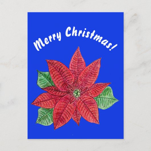 Poinsettia - Briefkaart met prettige kerst - blauw (Voorkant)