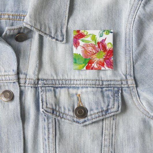  Poinsettia | Bright Neon Vierkante Button 5,1 Cm (In situ)