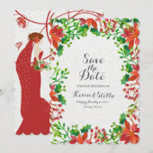 Poinsettia Bruiloft Kaart (Voorkant / Achterkant)