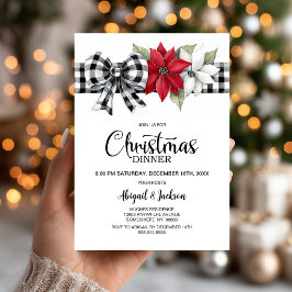 Poinsettia Buffalo geruite kerstdinermenu Kaart