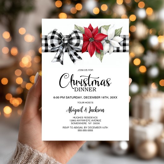 Poinsettia Buffalo geruite kerstdinermenu Kaart