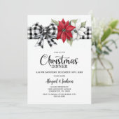 Poinsettia Buffalo geruite kerstdinermenu Kaart (Staand voorkant)