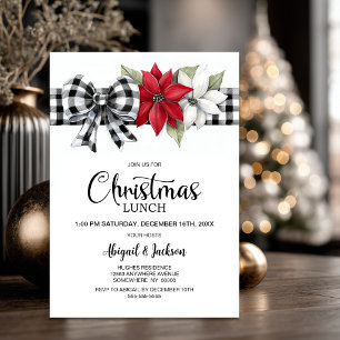 Poinsettia Buffalo Plaid Kerstlunch Kaart
