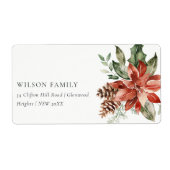 Poinsettia Bunch Merry Kerstpine Adres Etiket (Voorkant)