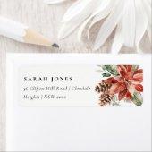 Poinsettia Bunch Merry Kerstpine Adres Etiket (Insitu)