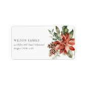 Poinsettia Bunch Merry Kerstpine Adres Etiket (Voorkant)