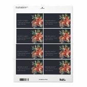 Poinsettia Bunch Navy Black Kerstpine Adres Etiket (Full Sheet)