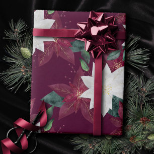 Poinsettia Burgundy en Blauwgroen Winter Holiday F Cadeaupapier