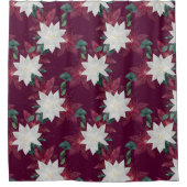 Poinsettia Burgundy en Blauwgroen Winter Holiday F Douchegordijn (Voorkant)