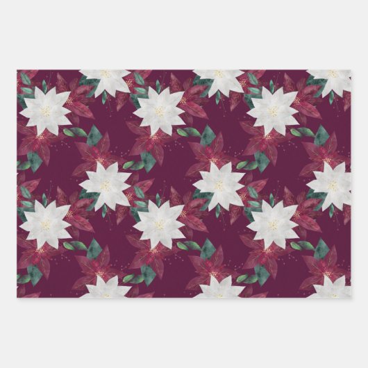Poinsettia Burgundy en Blauwgroen Winter Holiday F Inpakpapier Vel (Voorkant 2)