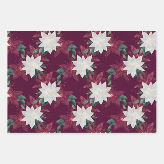 Poinsettia Burgundy en Blauwgroen Winter Holiday F Inpakpapier Vel (Voorkant)