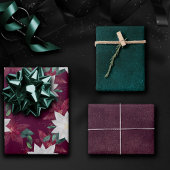Poinsettia Burgundy en Blauwgroen Winter Holiday F Inpakpapier Vel