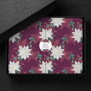 Poinsettia Burgundy en Blauwgroen Winter Holiday F Tissuepapier