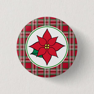 Poinsettia Button met kerstfeestdag Pin