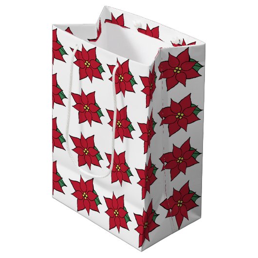 Poinsettia-cadeautasche Medium Cadeauzakje (Voorkant Gekanteld)