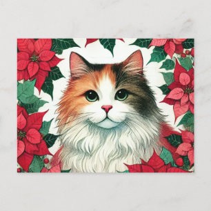 Poinsettia Calico Cat Christmas Briefkaart