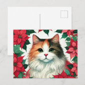 Poinsettia Calico Cat Christmas Briefkaart (Voorkant / Achterkant)