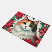 Poinsettia Calico Cat Christmas Deurmat (Schuin)