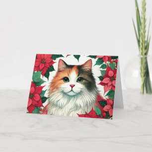 Poinsettia Calico Cat Christmas Kaart