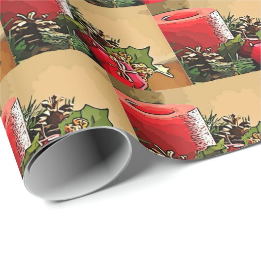 Poinsettia Candle Cadeaupapier (Rol Hoek)