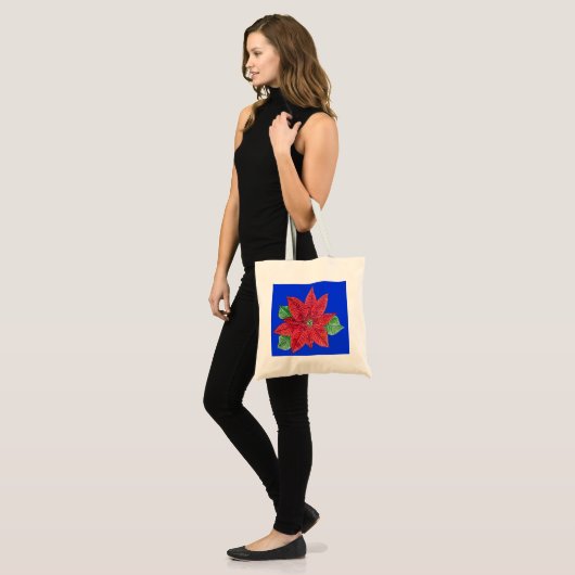 Poinsettia Canvas tas, blauwe achtergrond Tote Bag (Voorkant (model))