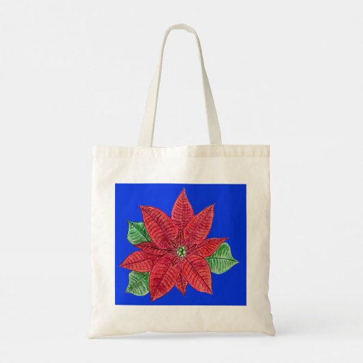 Poinsettia Canvas tas, blauwe achtergrond Tote Bag (Achterkant)