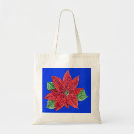 Poinsettia Canvas tas, blauwe achtergrond Tote Bag