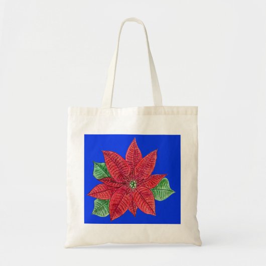 Poinsettia Canvas tas, blauwe achtergrond Tote Bag (Voorkant)