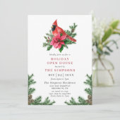 Poinsettia & Cardinaal kerstfeest Open House Kaart (Staand voorkant)