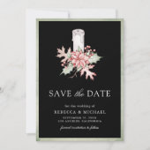 Poinsettia Christmas Candle Black Photo Wedding Save The Date (Voorkant)