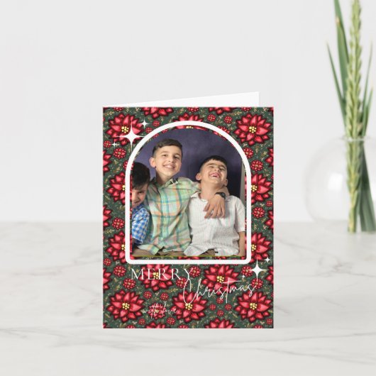 Poinsettia Christmas Card – Personalized Feestdagen Kaart (Voorkant)