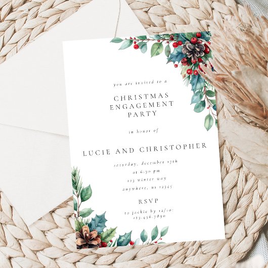 Poinsettia Christmas Engagement Party Invitation Kaart