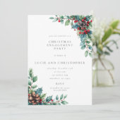 Poinsettia Christmas Engagement Party Invitation Kaart (Staand voorkant)