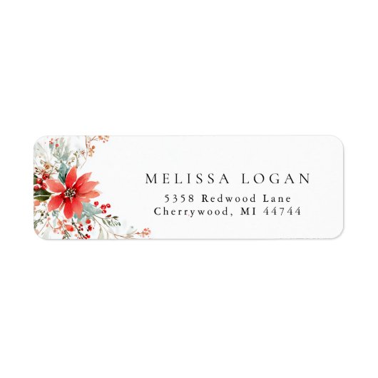 Poinsettia Christmas floral Wedding design Etiket (Voorkant)