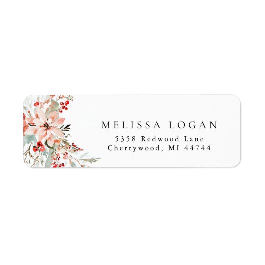 Poinsettia Christmas floral Wedding design pink Etiket (Voorkant)