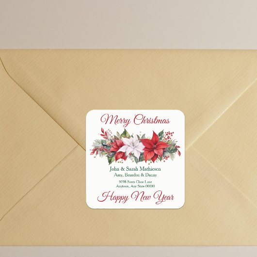 Poinsettia Christmas Flower Return Address Vierkante Sticker