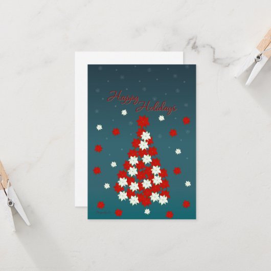 Poinsettia Christmas Tree briefkaart (Voorkant / Achterkant in situ)