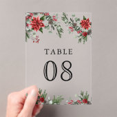 Poinsettia Christmas Wedding Acrylic Table Number Acryl Uitnodigingen (Insitu (Draagbaar))
