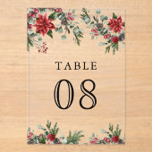 Poinsettia Christmas Wedding Acrylic Table Number Acryl Uitnodigingen (Voorkant)