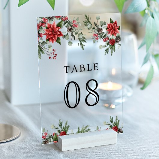 Poinsettia Christmas Wedding Acrylic Table Number Acryl Uitnodigingen
