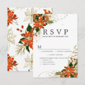 Poinsettia Citrus Gold kerstbruiloft RSVP-Kaart RSVP Kaartje (Voorkant / Achterkant)