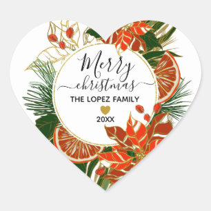 Poinsettia Citrus Gold Winter Merry Kerstry Hart Sticker