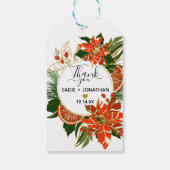 Poinsettia Citrus Gold Winter Wedding Cadeaulabel (Achterkant)